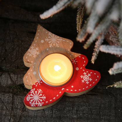 Christmas Wooden Candle Holder Decorative Tealight Candlestick