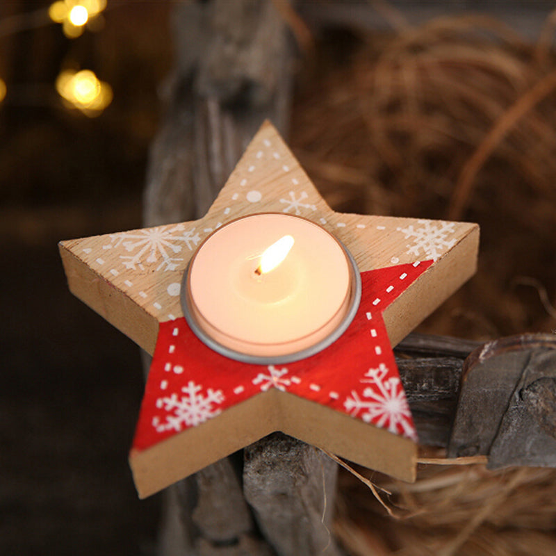 Christmas Wooden Candle Holder Decorative Tealight Candlestick