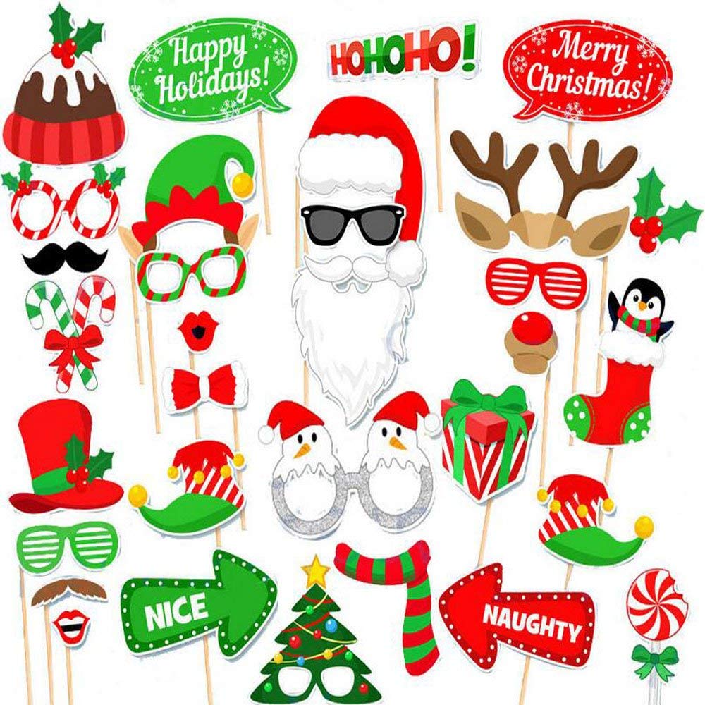 32PCS/Set Christmas Photo Booth Props Moustache Wineglass Glasses DIY Kit