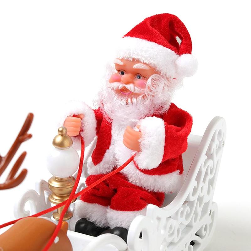 Christmas Santa Claus Doll Elk Sled Toy Electric Universal Car with Music