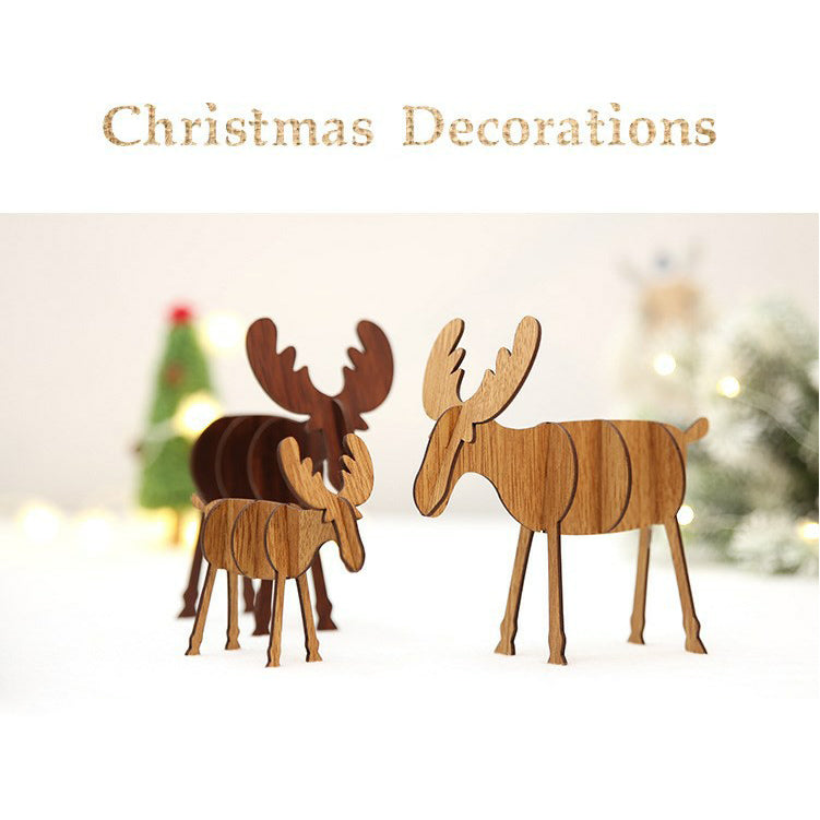 Wood Christmas Elk Deer Ornaments Xmas Tree Hanging Decoration Pendant Gift