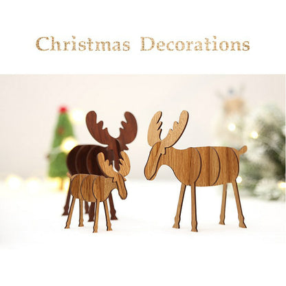 Wood Christmas Elk Deer Ornaments Xmas Tree Hanging Decoration Pendant Gift