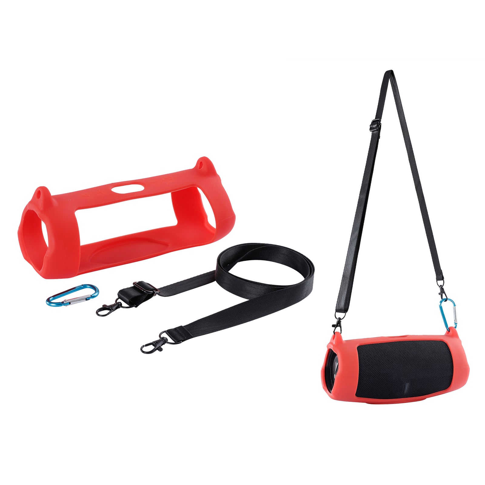 Silicone Carrying Case Bluetooth Speaker Protective Cover with Shoulder Strap Carabiner for JBL Charge 5