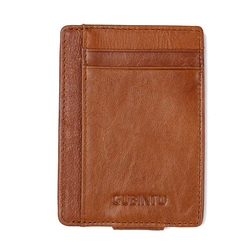 GUBINTU Genuine Leather Anti-scan Money Clip Men's Wallet with Card Slots