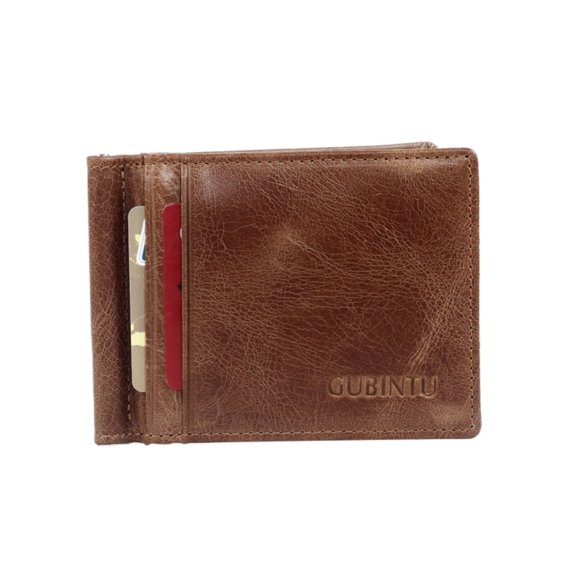 GUBINTU 425 Men's Crazy Horse Genuine Leather Bi-fold Anti-scan Short Wallet with Card Slots