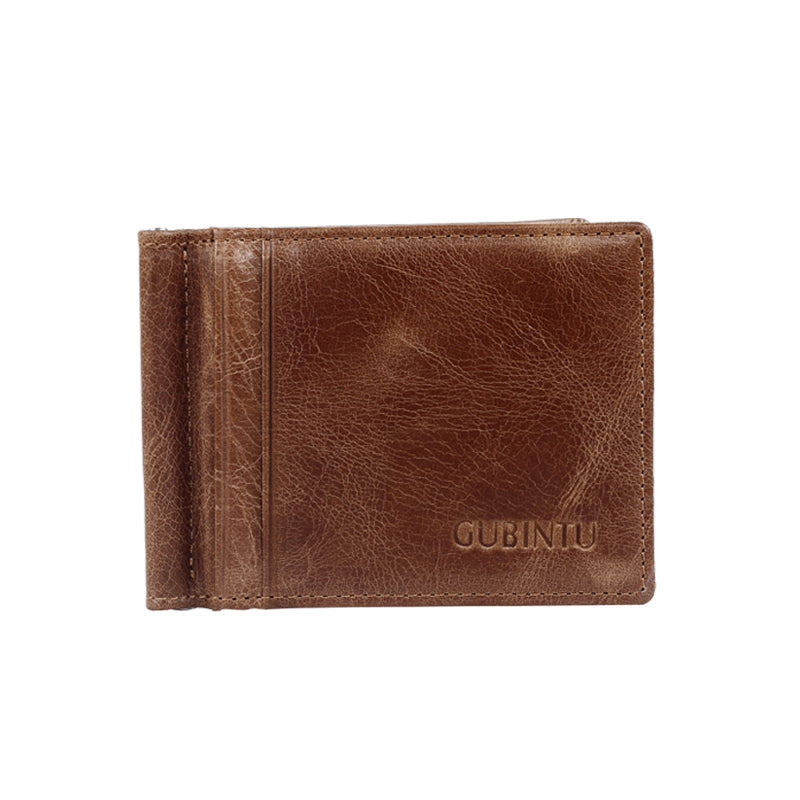 GUBINTU 425 Men's Crazy Horse Genuine Leather Bi-fold Anti-scan Short Wallet with Card Slots