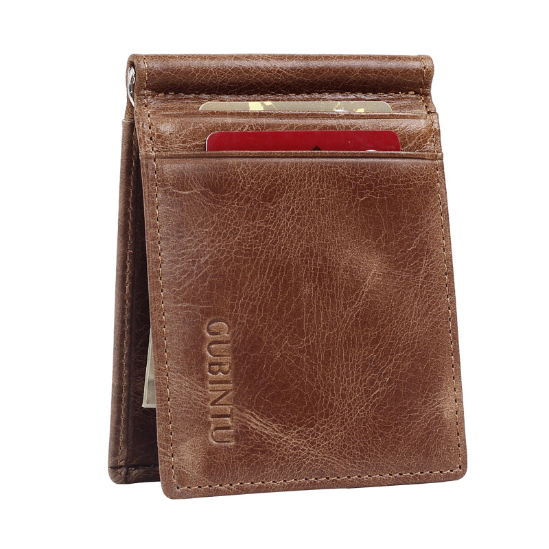 GUBINTU 425 Men's Crazy Horse Genuine Leather Bi-fold Anti-scan Short Wallet with Card Slots