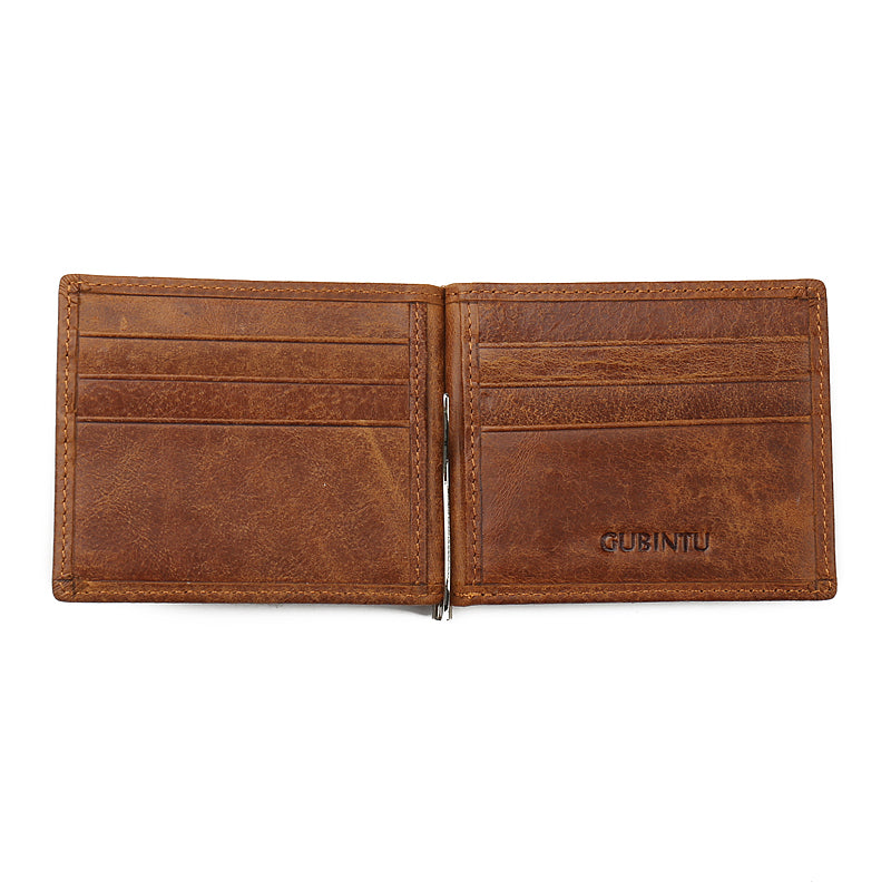 GUBINTU 425 Men's Crazy Horse Genuine Leather Bi-fold Anti-scan Short Wallet with Card Slots