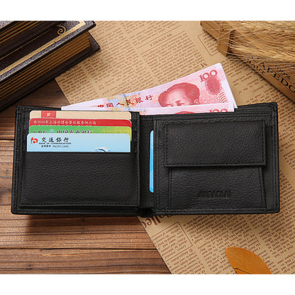 JINBAOLAI Top Layer Cowhide Leather Card Slots Bi-fold Wallet Coin Purse for Men