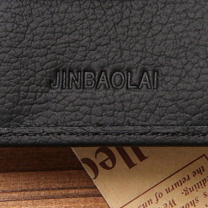 JINBAOLAI Top Layer Cowhide Leather Card Slots Bi-fold Wallet Coin Purse for Men