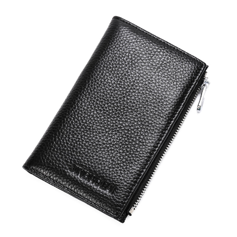 JINBAOLAI Vintage Litchi Texture Genuine Leather Zippered Wallet for Men