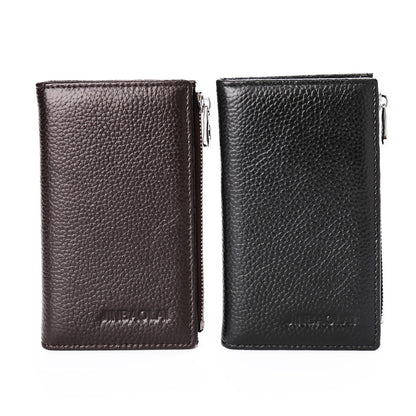 JINBAOLAI Vintage Litchi Texture Genuine Leather Zippered Wallet for Men