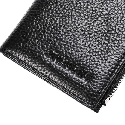 JINBAOLAI Vintage Litchi Texture Genuine Leather Zippered Wallet for Men