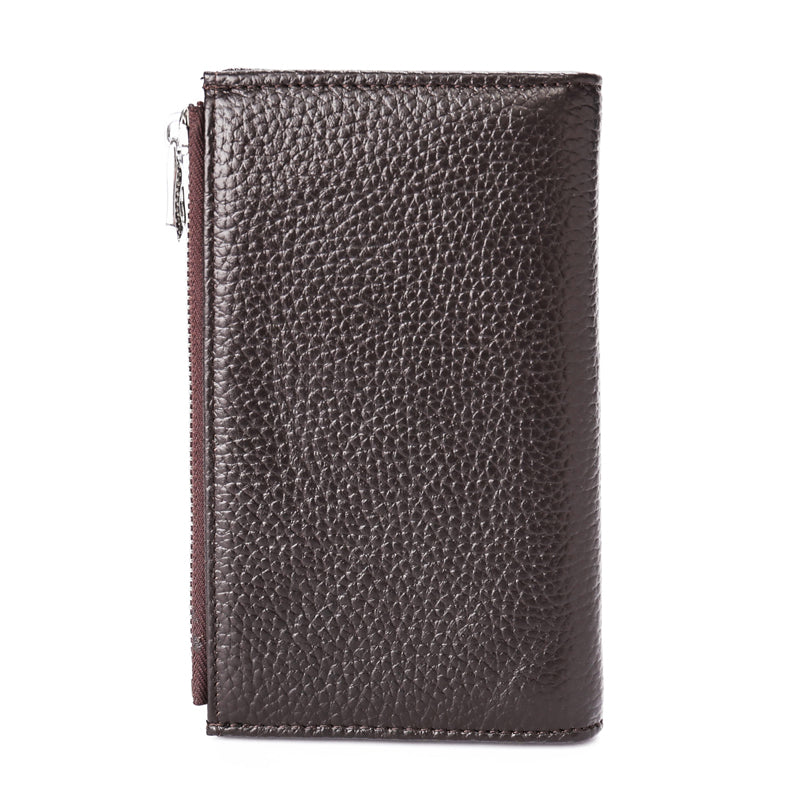 JINBAOLAI Vintage Litchi Texture Genuine Leather Zippered Wallet for Men