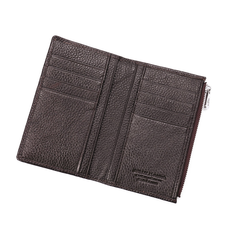 JINBAOLAI Vintage Litchi Texture Genuine Leather Zippered Wallet for Men