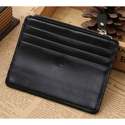 Creative Genuine Leather Zipper Men's Wallet Credit Card Holder Money Clip