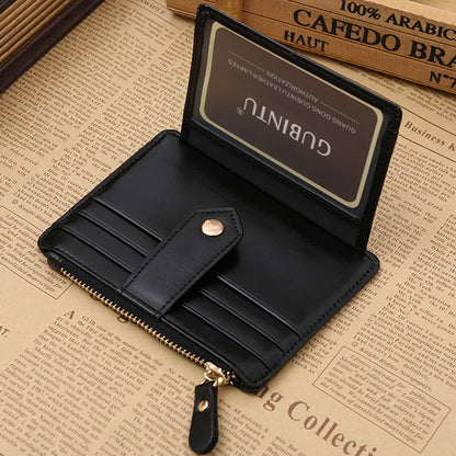 Creative Genuine Leather Zipper Men's Wallet Credit Card Holder Money Clip