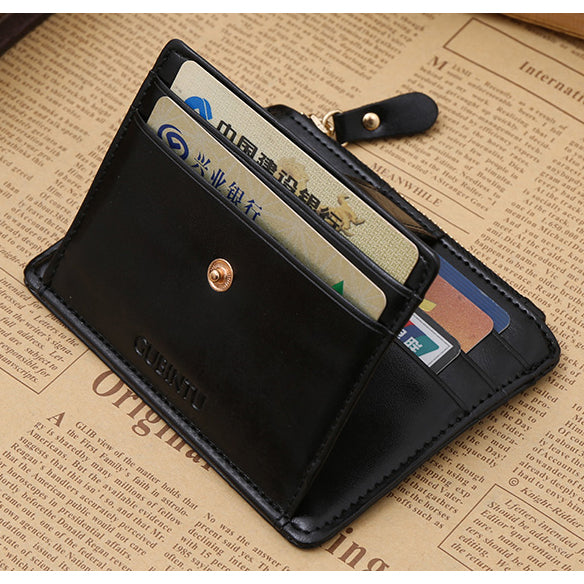 Creative Genuine Leather Zipper Men's Wallet Credit Card Holder Money Clip