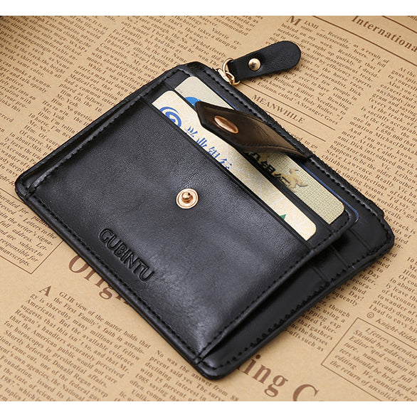 Creative Genuine Leather Zipper Men's Wallet Credit Card Holder Money Clip