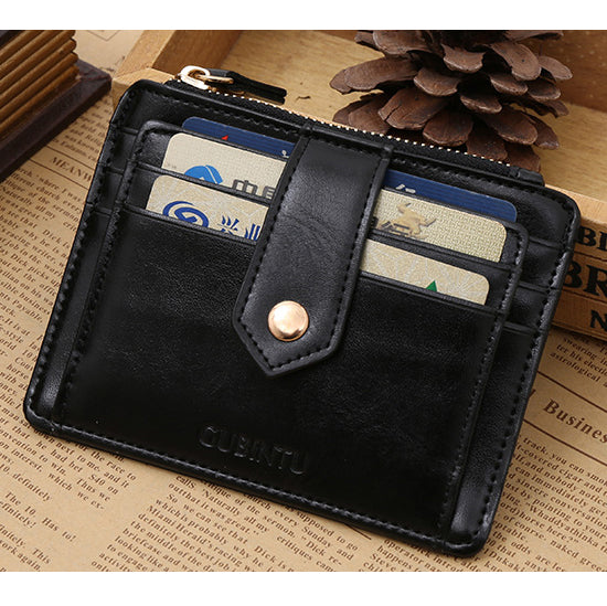 Creative Genuine Leather Zipper Men's Wallet Credit Card Holder Money Clip