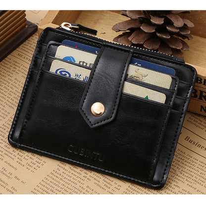 Creative Genuine Leather Zipper Men's Wallet Credit Card Holder Money Clip