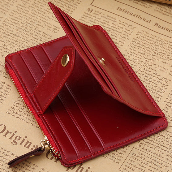 Creative Genuine Leather Zipper Men's Wallet Credit Card Holder Money Clip