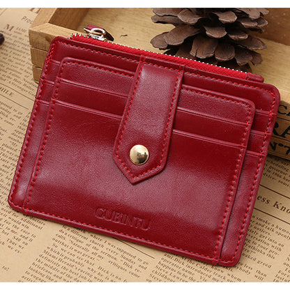 Creative Genuine Leather Zipper Men's Wallet Credit Card Holder Money Clip