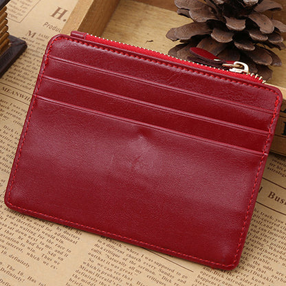 Creative Genuine Leather Zipper Men's Wallet Credit Card Holder Money Clip