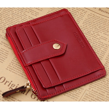 Creative Genuine Leather Zipper Men's Wallet Credit Card Holder Money Clip