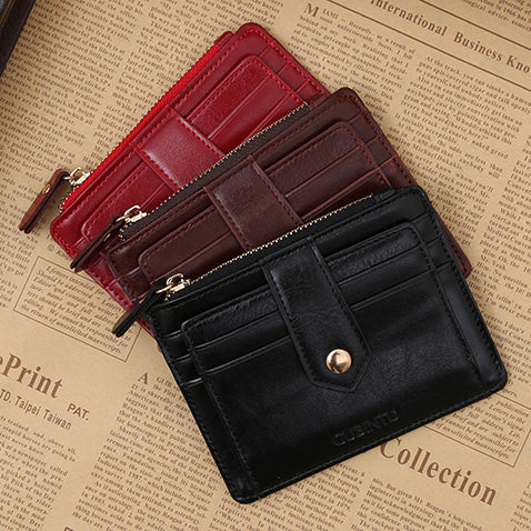 Creative Genuine Leather Zipper Men's Wallet Credit Card Holder Money Clip