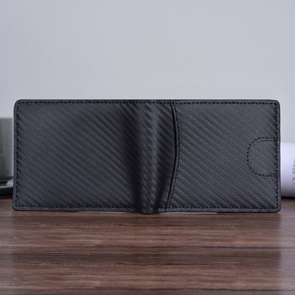 Carbon Fibre Texture RFID Blocking Men Wallet Genuine Leather Bi-fold Purse