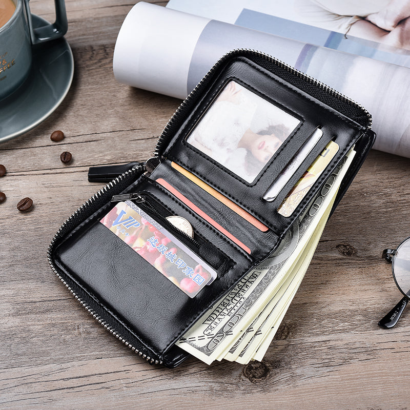 Casual Zipper Men Wallet Purse Leather Card Bag