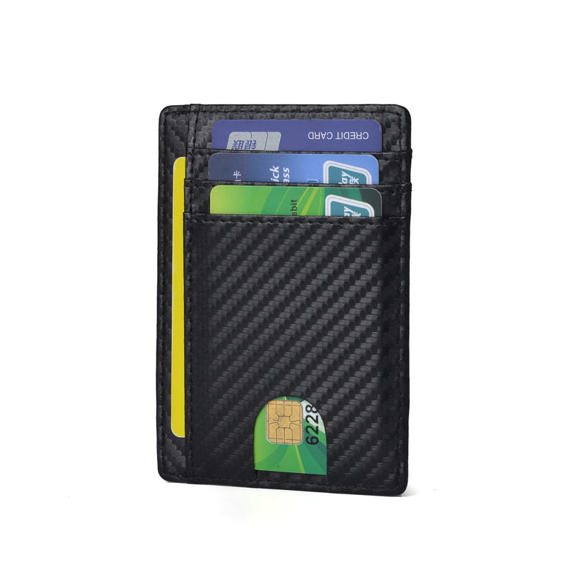 Carbon Fiber Texture Anti-magnetic RFID Genuine Leather Wallet Card Holder Bag Case