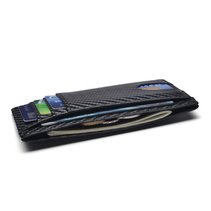 Carbon Fiber Texture Anti-magnetic RFID Genuine Leather Wallet Card Holder Bag Case