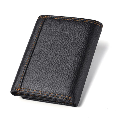 Anti-magnetic Anti-theft Swiping Multi-card Three-fold Cowhide Leather Men's Wallet