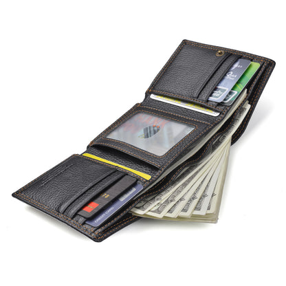 Anti-magnetic Anti-theft Swiping Multi-card Three-fold Cowhide Leather Men's Wallet