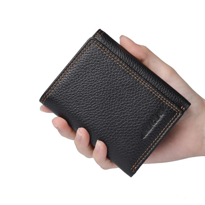 Anti-magnetic Anti-theft Swiping Multi-card Three-fold Cowhide Leather Men's Wallet