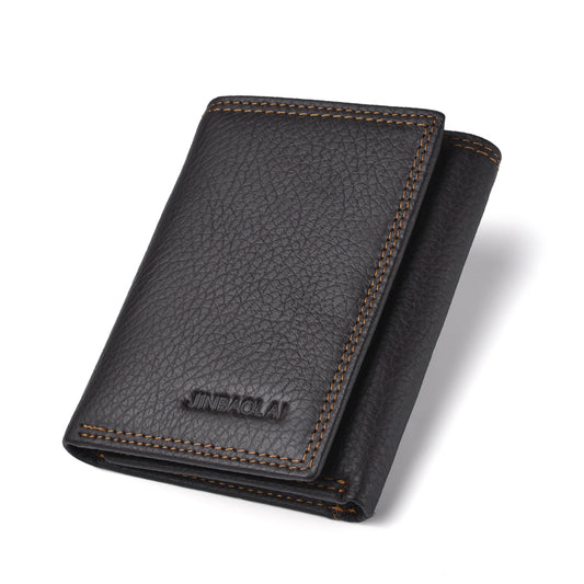 Anti-magnetic Anti-theft Swiping Multi-card Three-fold Cowhide Leather Men's Wallet