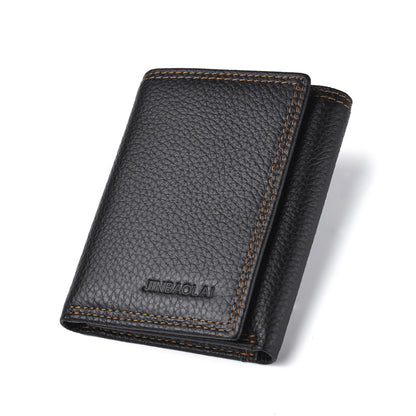 Anti-magnetic Anti-theft Swiping Multi-card Three-fold Cowhide Leather Men's Wallet