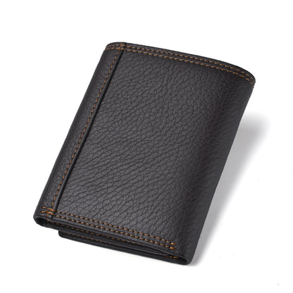 Anti-magnetic Anti-theft Swiping Multi-card Three-fold Cowhide Leather Men's Wallet