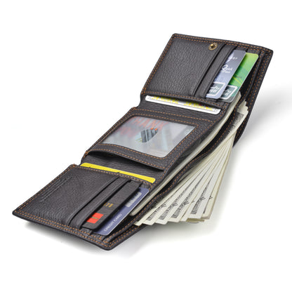 Anti-magnetic Anti-theft Swiping Multi-card Three-fold Cowhide Leather Men's Wallet