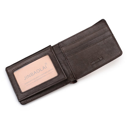 Leisure Men Genuine Leather Short Purse Card Coin Holder Bi-fold Wallet