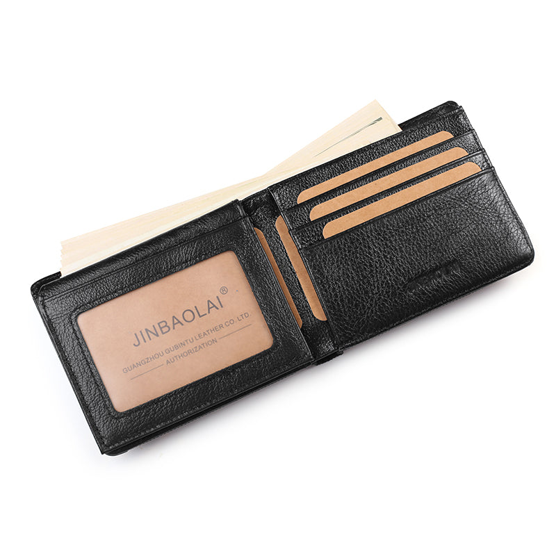 Leisure Men Genuine Leather Short Purse Card Coin Holder Bi-fold Wallet