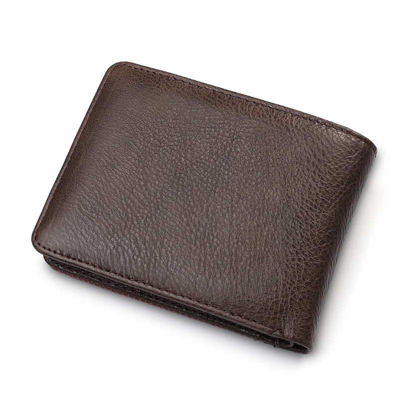 Leisure Men Genuine Leather Short Purse Card Coin Holder Bi-fold Wallet