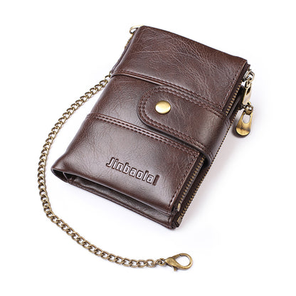 Multi Card Slots Zipper Pouch Wallet Snap Button Design PU Leather Coin Purse with Metal Chain