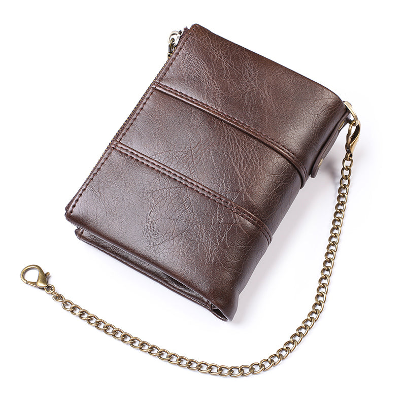 Multi Card Slots Zipper Pouch Wallet Snap Button Design PU Leather Coin Purse with Metal Chain