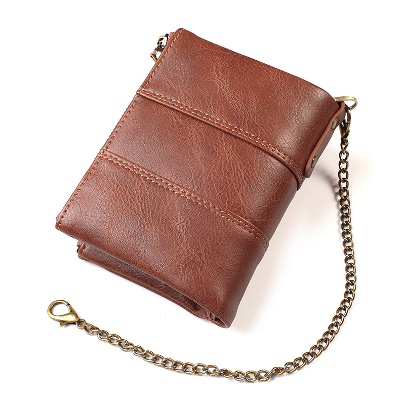 Multi Card Slots Zipper Pouch Wallet Snap Button Design PU Leather Coin Purse with Metal Chain