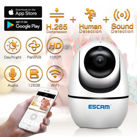 ESCAM PVR008 HD Safety H.265 1080P Pan/Tilt WiFi IR IP Camera Support ONVIF Two Way Talk Night Vision