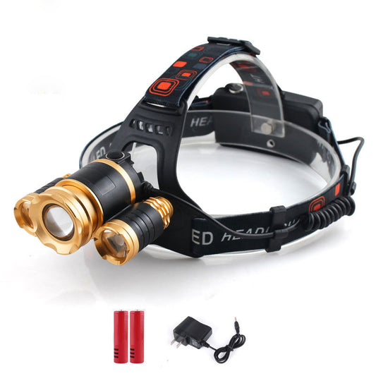 RJ-3000 Headlamp Outdoor Headlight Waterproof T6 Beads Head Torch Hunting Flashlight with Charger