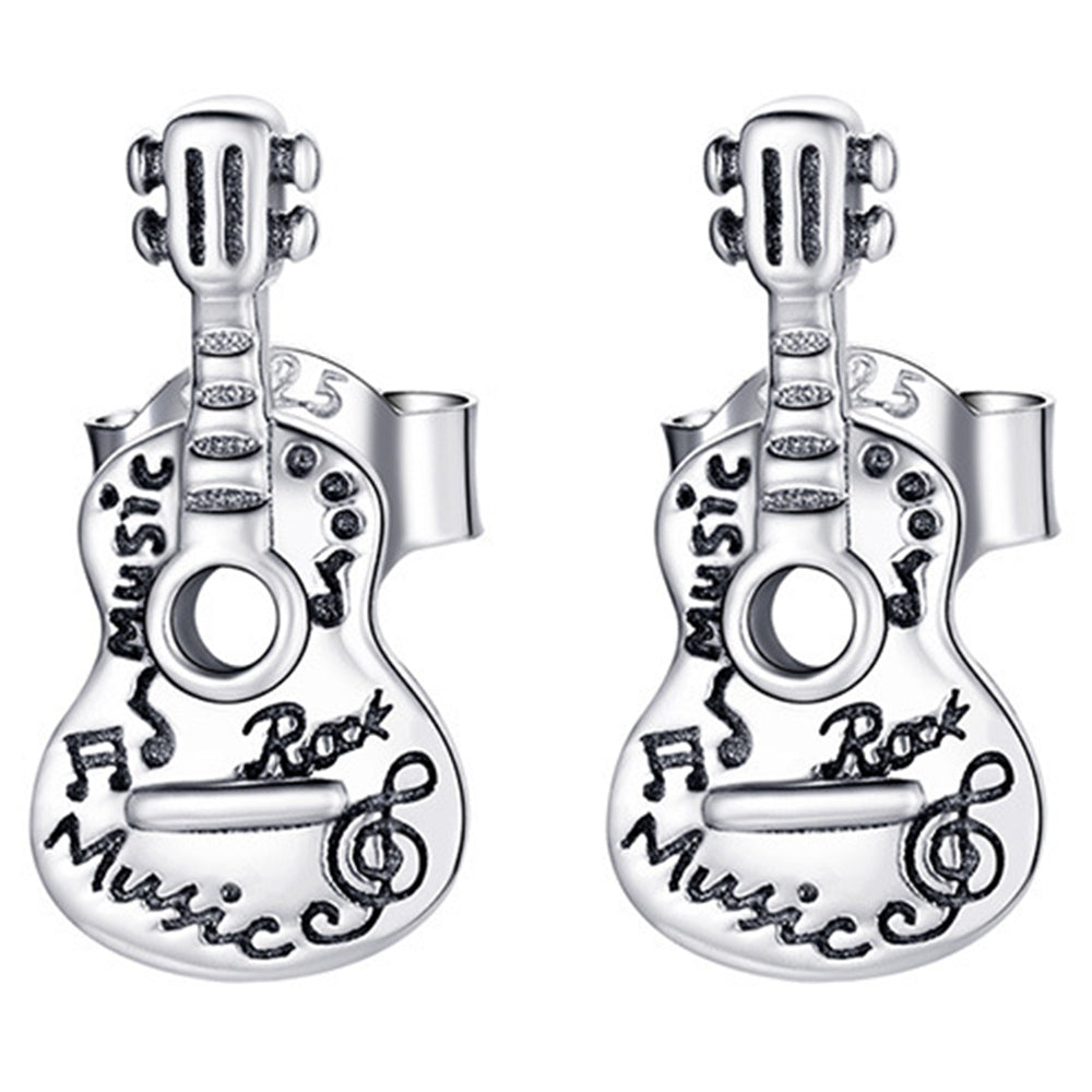 YIZIY SCE1155 1 Pair S925 Sterling Silver Retro Guitar Letters Design Ear Studs Women Earrings